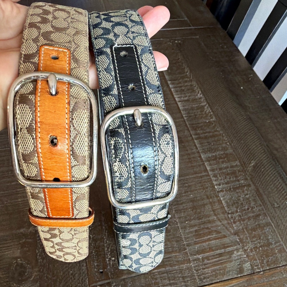 Coach Women's L Signature Logo Belts Lot of 2 Brown/Black Adjustable Flaws Fair